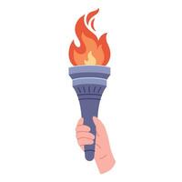 Burning torch with flame in hand. Symbol of competition victory, champion vector