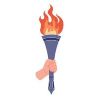 Burning torch with flame in hand. Symbol of competition victory, champion vector