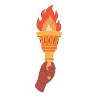 Burning torch with flame in hand. Symbol of competition victory, champion vector