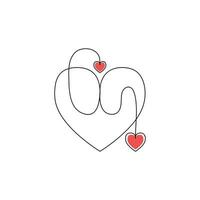 Continuous one-line heart-shape drawing and love-shape single-line art illustration vector