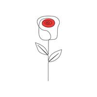 Continuous one-line rose flower drawing and single outline vector art illustration