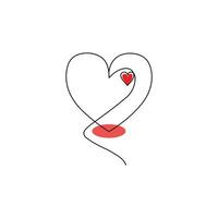 Continuous one-line heart-shape drawing and love-shape single-line art illustration vector