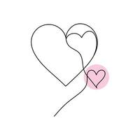 Continuous one-line heart-shape drawing and love-shape single-line art illustration vector