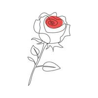 One-line continuous rose flower drawing and single-line style outline vector art illustration