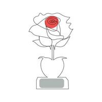 One-line continuous rose flower drawing and single-line style outline vector art illustration