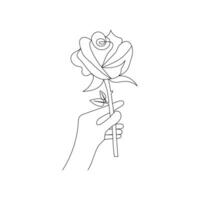 Continuous one-line rose flower drawing and single outline vector art illustration