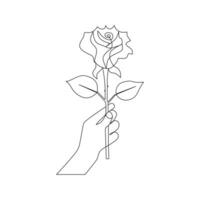 Continuous one-line rose flower drawing and single outline vector art illustration