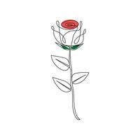 One-line continuous rose flower drawing and single-line style outline vector art illustration