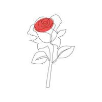 One-line continuous rose flower drawing and single-line style outline vector art illustration