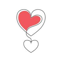 One-line continuous heart-shape vector illustration and love-shape drawing outline style art