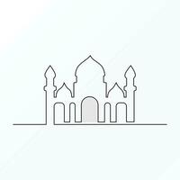 Ramadan Karim continuous single line art drawing and mosque one line vector art illustration