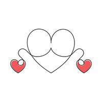 One-line continuous heart-shape vector illustration and love-shape drawing outline style art