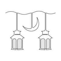 Ramadan Karim continuous single line art drawing and mosque one line vector art illustration