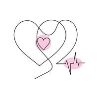 Continuous one-line heart-shape drawing and love-shape single-line art illustration vector