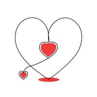 Continuous one-line love shape drawing and heart-shape single-line outline vector art illustration
