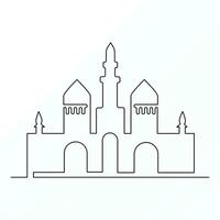 Ramadan Karim continuous single line art drawing and mosque one line vector art illustration