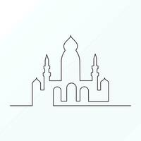 Ramadan Karim continuous single line art drawing and mosque one line vector art illustration