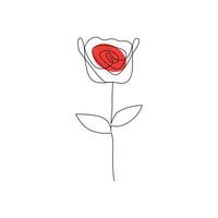 Continuous one-line rose flower drawing and single outline vector art illustration