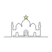 Ramadan Karim continuous single line art drawing and mosque one line vector art illustration