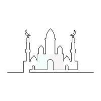 Ramadan Karim continuous single line art drawing and mosque one line vector art illustration