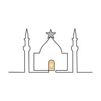 Ramadan Karim continuous single line art drawing and mosque one line vector art illustration