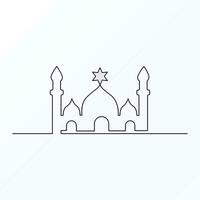 Ramadan Karim continuous single line art drawing and mosque one line vector art illustration