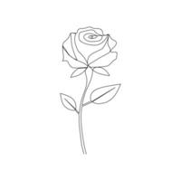 One-line continuous rose flower drawing and single-line style outline vector art illustration