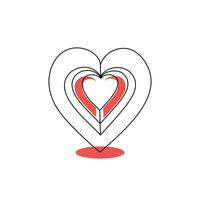 Continuous one-line love shape drawing and heart-shape single-line outline vector art illustration