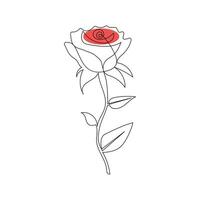 One-line continuous rose flower drawing and single-line style outline vector art illustration