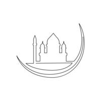 Ramadan Karim continuous single line art drawing and mosque one line vector art illustration