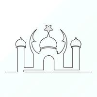 Ramadan Karim continuous single line art drawing and mosque one line vector art illustration