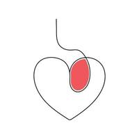 One-line continuous heart-shape vector illustration and love-shape drawing outline style art