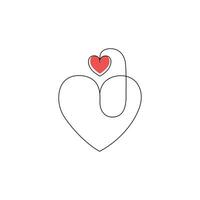 Continuous one-line heart-shape drawing and love-shape single-line art illustration vector