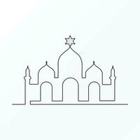 Ramadan Karim continuous single line art drawing and mosque one line vector art illustration