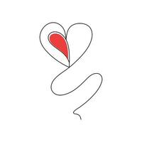 Continuous one-line love shape drawing and heart-shape single-line outline vector art illustration