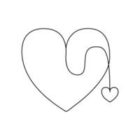 Continuous one-line heart-shape drawing and love-shape single-line art illustration vector