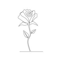 One-line continuous rose flower drawing and single-line style outline vector art illustration