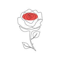 One-line continuous rose flower drawing and single-line style outline vector art illustration