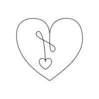 Continuous one-line heart-shape drawing and love-shape single-line art illustration vector