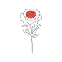 Continuous one-line rose flower drawing and single outline vector art illustration