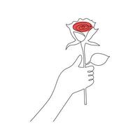 One-line continuous rose flower drawing and single-line style outline vector art illustration