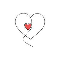 Continuous one-line heart-shape drawing and love-shape single-line art illustration vector