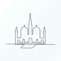 Ramadan Karim continuous single line art drawing and mosque one line vector art illustration