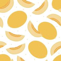 Seamless pattern with melon fruit, melon slice and seeds. Fresh and juicy berry. Vector flat illustration isolated on white background