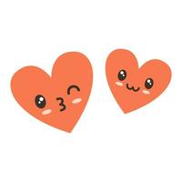 Two kawaii hearts. Symbol of Valentine's Day. vector