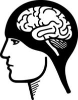 AI generated head of human think brain idea icon flat black line stroke Isolated. machine of artificial intelligence technology vector