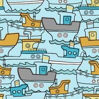 Vector seamless pattern of steamboat cartoon illustration in line art style