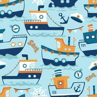 Vector seamless pattern of boats cartoon illustration with sailing element