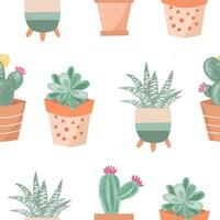 Cute Cactus in Pot Seamless Pattern vector