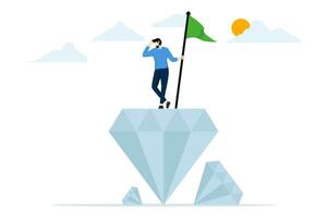 concept of quality, value or excellence. businessman holding a victory flag on a valuable high value diamond. Value proposition, marketing that benefits customers to buy products and services. vector